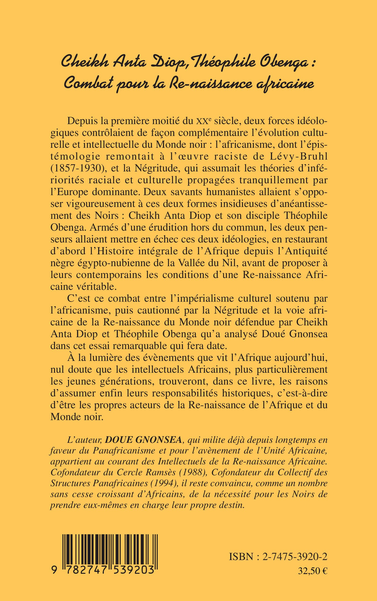 Cheikh Anta Diop, Théophile Obenga : Combat pour la Re-naissance africaine – quatrième de couverture